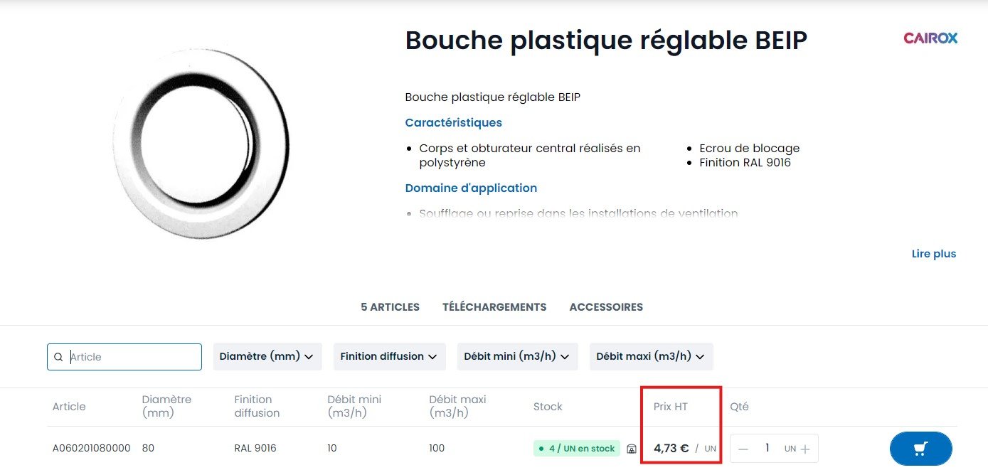 Prix HT des articles