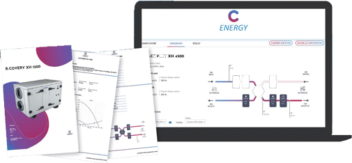 Affichage du logiciel C-ENERGY pour le dimensionnement des centrales de traitement d'air R-COVERY.